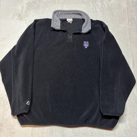 Vintage New‎ York Mets Majestic 1/4 Zip Fleece Pullover Sweater Mens XXL Black - Picture 1 of 8